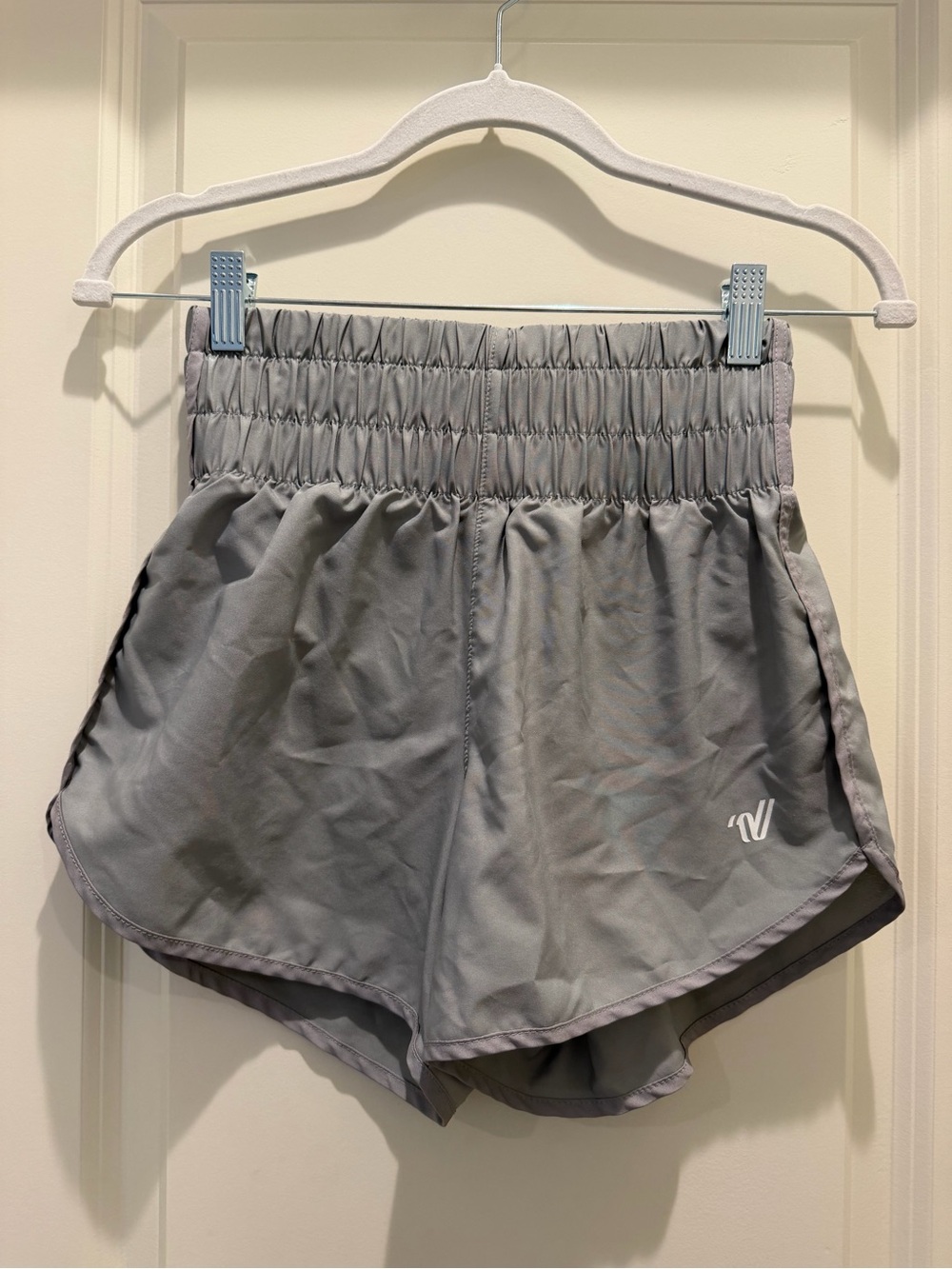 Varsity Light Gray Smocked-Waist Athletic Shorts